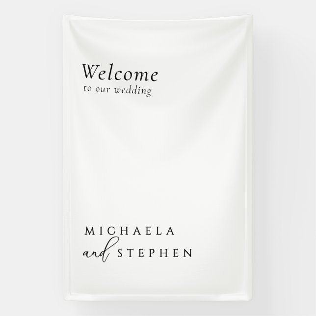 Moderne Minimalistische Schwarz-Weiß-Hochzeit Will Banner (Vertikal)
