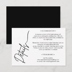 Moderne Minimalistische Schwarz-Weiß-Hochzeitsdeta Begleitkarte