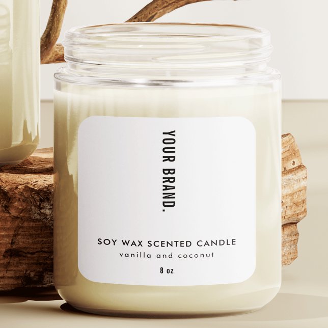 Moderne Minimalistische Schwarz-Weiß-Jar-Kerze Quadratischer Aufkleber (Modern Minimalist Black Packaging Candle Jar Label with fully editable text and colors)