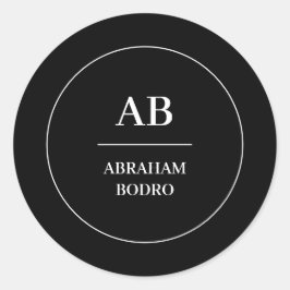 Moderne Minimalistische Schwarz-Weiß-Monogramm-Des Runder Aufkleber