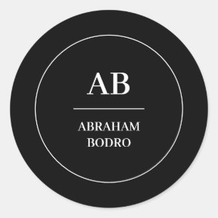 Moderne Minimalistische Schwarz-Weiß-Monogramm-Des Runder Aufkleber