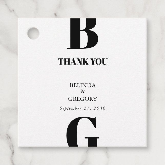 Moderne Minimalistische Schwarz-Weiß-Monogramm-Hoc Geschenkanhänger (Vorderseite)