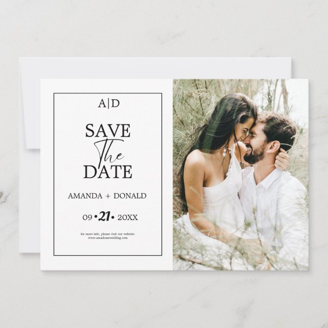 Moderne Minimalistische Schwarz-Weiß-Monogramm-Hoc Save The Date (Vorderseite)
