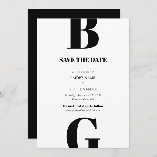 Moderne Minimalistische Schwarz-Weiß-Monogramm-Hoc Save The Date (Vorne/Hinten)