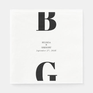 Moderne Minimalistische Schwarz-Weiß-Monogramm-Hoc Serviette