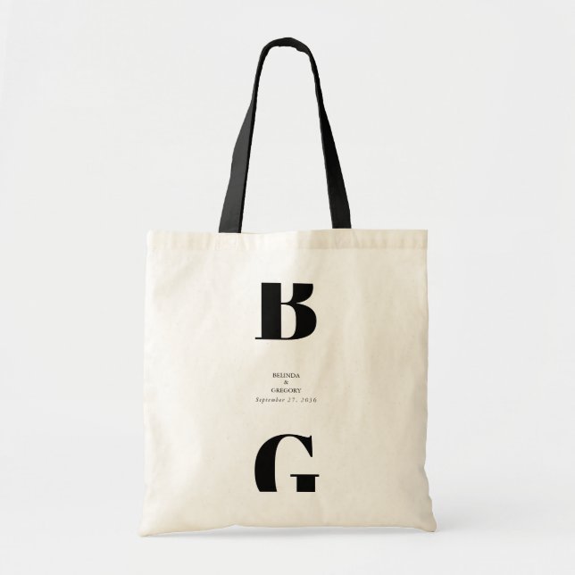 Moderne Minimalistische Schwarz-Weiß-Monogramm-Hoc Tragetasche (Vorne)