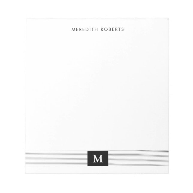 Moderne, Minimalistische Schwarz-Weiß-Monogramm Notizblock (Vorderseite)