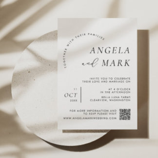 Moderne Minimalistische Schwarz-Weiß-QR-Hochzeit Einladung