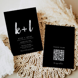 Moderne Minimalistische Schwarz-Weiß-QR-Hochzeit Einladung