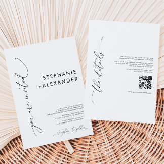 Moderne Minimalistische Schwarz-Weiß-QR-Hochzeit Einladung