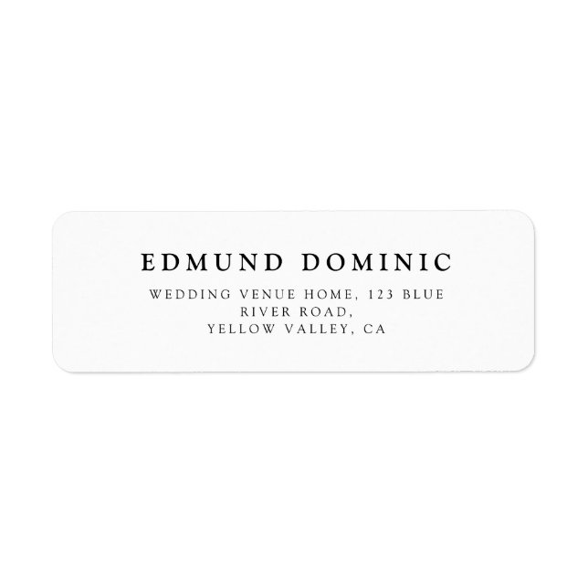 Moderne Minimalistische Schwarz-Weiß-Rücksendeadre (Vorne)