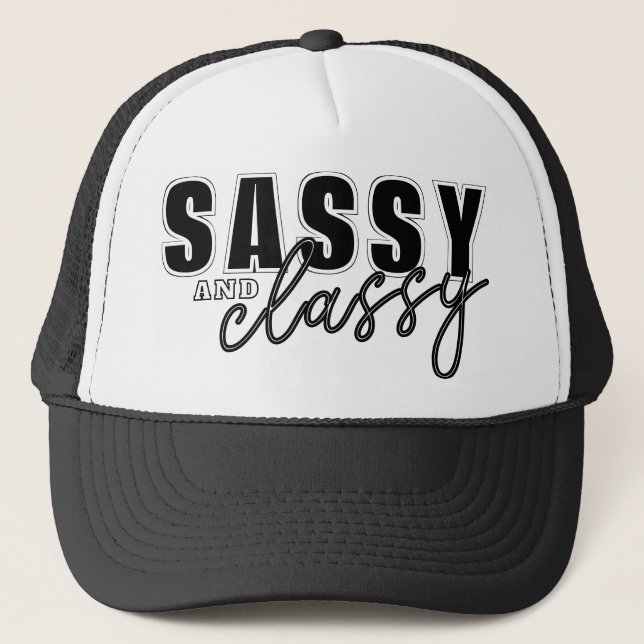 Moderne Minimalistische Schwarz-Weiß-Sassy und ele Truckerkappe (Vorderseite)