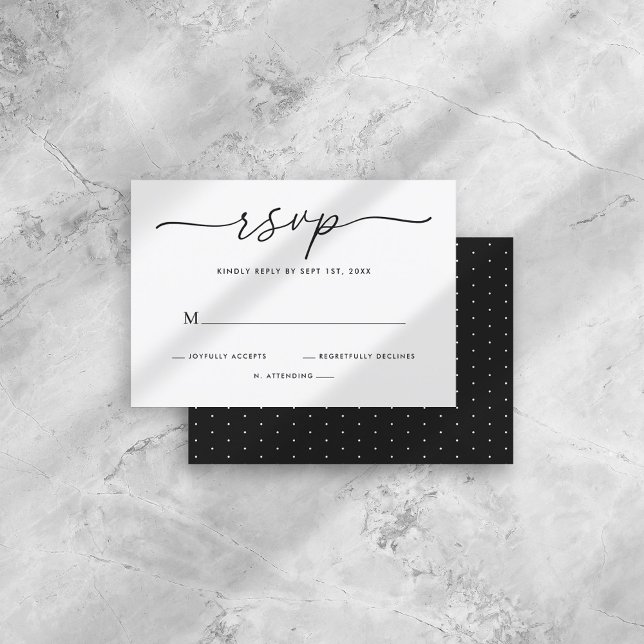 Moderne Minimalistische Schwarz-Weiß-Schriftzeiche RSVP Karte (Von Creator hochgeladen)