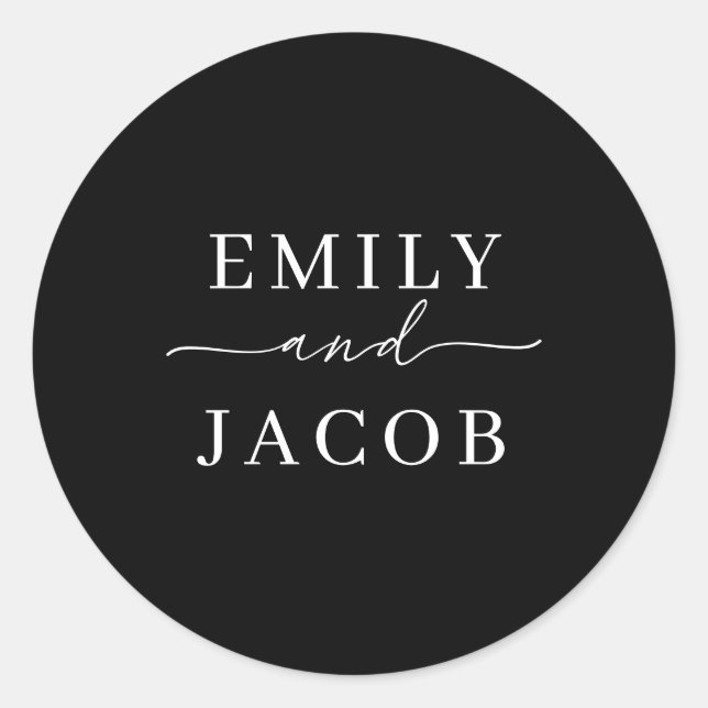 Moderne Minimalistische Schwarz-Weiß-Schriftzeiche Runder Aufkleber (Vorderseite)