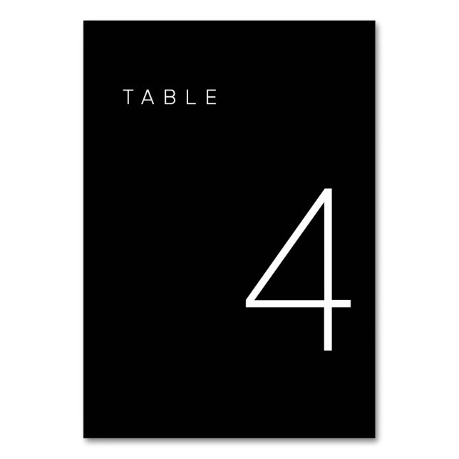 Moderne Minimalistische Schwarz-Weiß-Tischnummer 4 Tischnummer (Vorderseite)