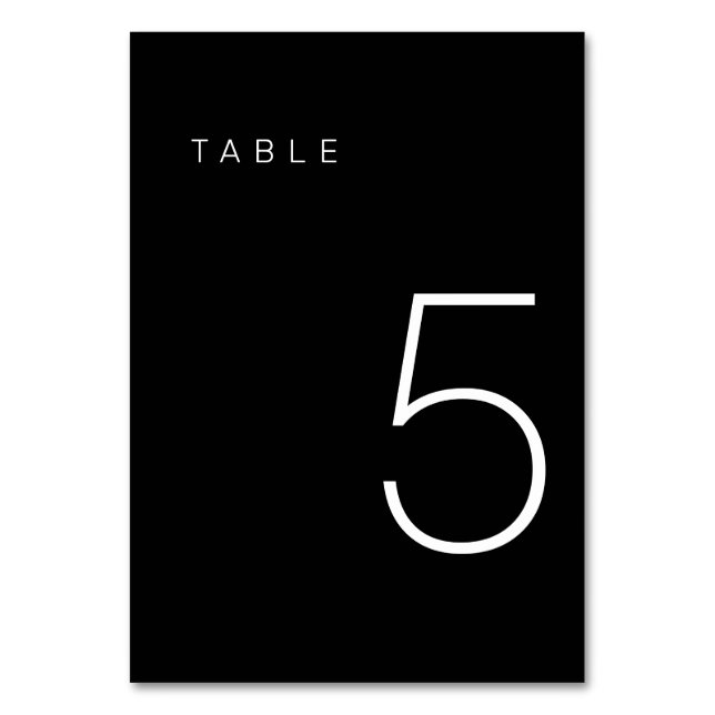 Moderne Minimalistische Schwarz-Weiß-Tischnummer 5 Tischnummer (Vorderseite)