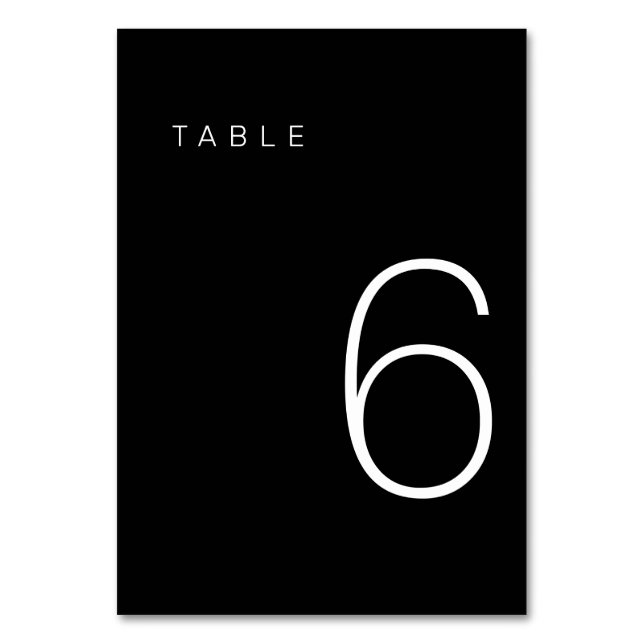 Moderne Minimalistische Schwarz-Weiß-Tischnummer 6 Tischnummer (Vorderseite)