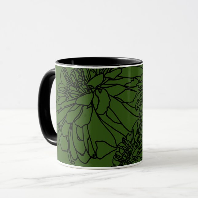 Moderne minimalistische Schwarz-weiße Blume Tasse (Vorderseite Links)