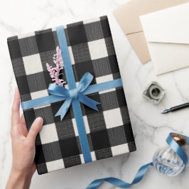 Moderne Minimalistische Schwarz-Weiße Gingham-Karo Geschenkpapier