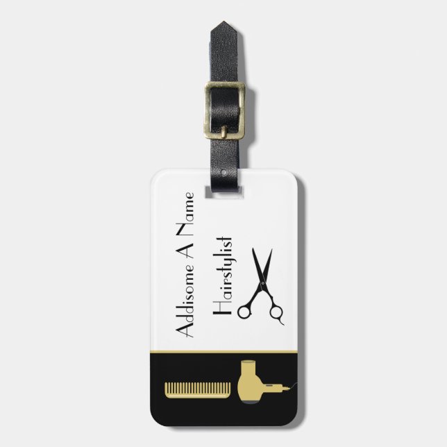 Moderne Minimalistische Schwarz-weiße Goldhütte Gepäckanhänger (Vorderseite vertikal)