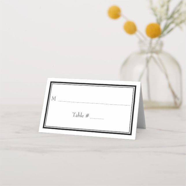 Moderne Minimalistische Schwarz-weiße Hochzeit an  Platzkarte (Vorderseite)