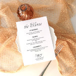 Moderne Minimalistische Schwarz-Weiße Hochzeitskar Menükarte<br><div class="desc">Setzen Sie mit dieser modernen minimalistischen Hochzeits-Speisekarte einen anspruchsvollen Ton für Ihren Hochzeitsempfang. Diese Speisekarte ist für das Paar konzipiert, das klare Linien und zeitlose Eleganz schätzt, und verfügt über eine auffällige Schwarz-Weiß-Ästhetik, die nahtlos in jede Tischdekoration integriert werden kann - von einem hochmodernen urbanen Loft bis hin zu einem...</div>