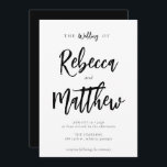 Moderne Minimalistische Schwarz-weiße Skripthochze Einladung<br><div class="desc">Eine moderne und elegante Hochzeitseinladung mit Script-Schriftart,  die dem Ehegatten ein handgeschriebenes Gefühl gibt und eleganten Serif-Schriftart für Ihre Hochzeitsinformation. Alle Texte und Farben (Hintergrund und Text) können bei woll geändert werden. Verwenden Sie das Designwerkzeug,  um weitere Anpassungen vorzunehmen.</div>