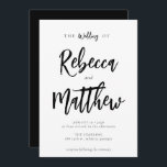 Moderne Minimalistische Schwarz-weiße Skripthochze Einladung<br><div class="desc">Eine moderne und elegante Hochzeitseinladung mit Script-Schriftart,  die dem Ehegatten ein handgeschriebenes Gefühl gibt und eleganten Serif-Schriftart für Ihre Hochzeitsinformation. Alle Texte und Farben (Hintergrund und Text) können bei woll geändert werden. Verwenden Sie das Designwerkzeug,  um weitere Anpassungen vorzunehmen.</div>