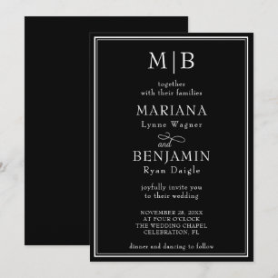Moderne Minimalistische Schwarze Hochzeit an der G Einladung