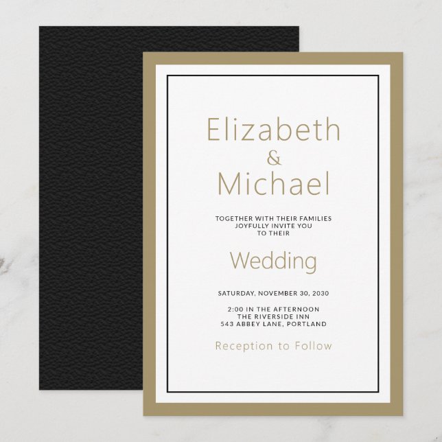 Moderne Minimalistische Schwarze Hochzeit Einladung (Vorne/Hinten)