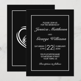 Moderne Minimalistische Schwarze Hochzeit Einladung