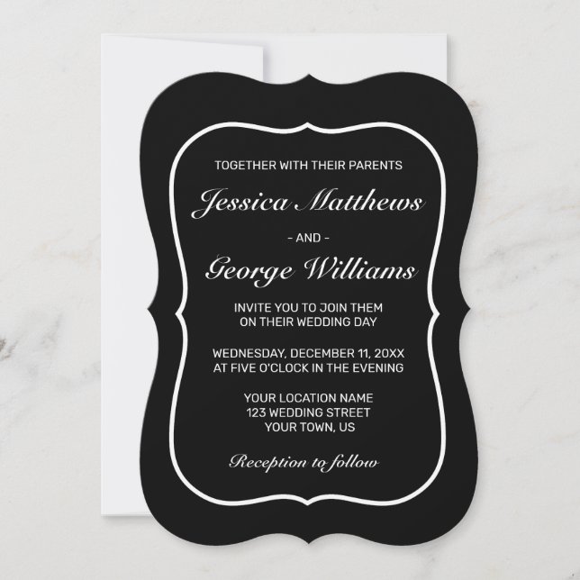 Moderne Minimalistische Schwarze Hochzeit Einladung (Vorderseite)