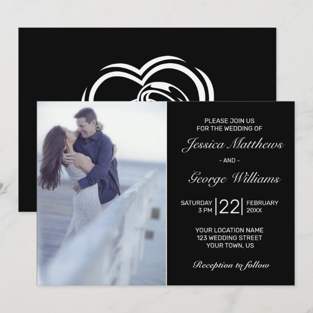 Moderne Minimalistische Schwarze Hochzeit Foto Ein Einladung (Vorne/Hinten)