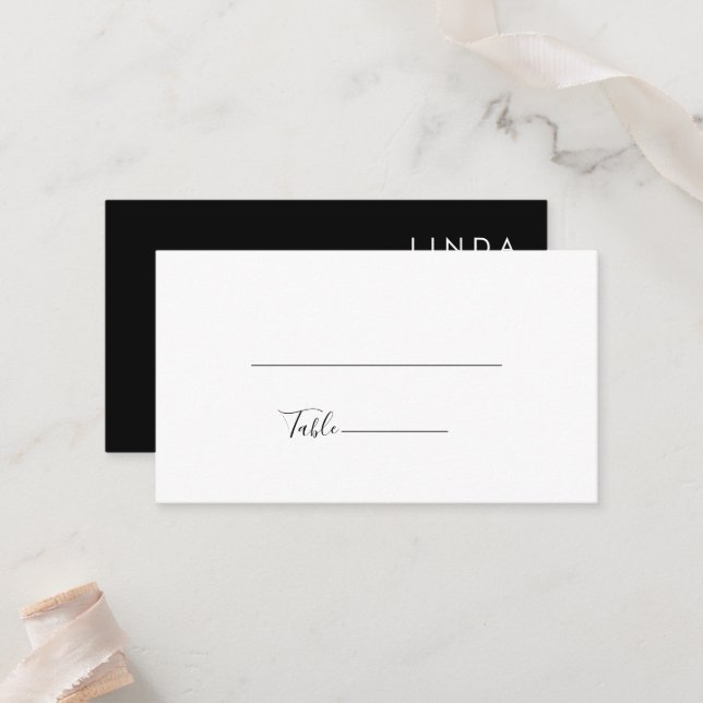 Moderne Minimalistische Schwarze Hochzeit Platzkarte (Vorderseite/Rückseite Beispiel)