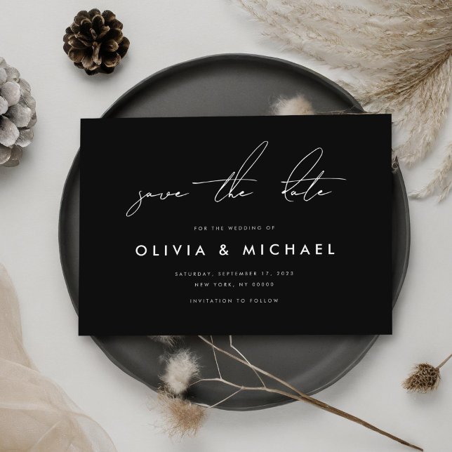 Moderne Minimalistische Schwarze Hochzeit rettet d Save The Date (Von Creator hochgeladen)