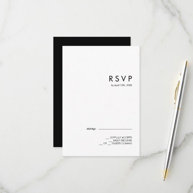 Moderne Minimalistische Schwarze Hochzeit RSVP Karte (Vorderseite/Rückseite Beispiel)