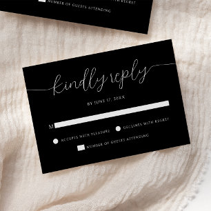 Moderne Minimalistische Schwarze Hochzeit RSVP Karte