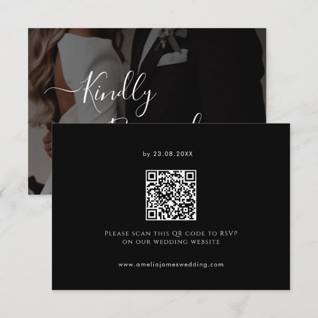 Moderne Minimalistische schwarze Hochzeit RSVP Karte (Vorne/Hinten)