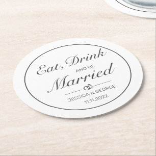 Moderne Minimalistische Schwarze Hochzeit Runder Pappuntersetzer