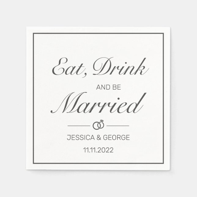 Moderne Minimalistische Schwarze Hochzeit Serviette (Vorderseite)