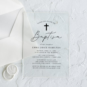 Moderne Minimalistische Schwarze Schrift-Taufe Acryleinladungen