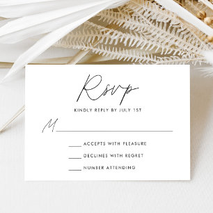 Moderne Minimalistische Schwarze Skripthochzeit RSVP Karte