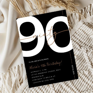 Moderne minimalistische schwarze und goldene 90. G Einladung