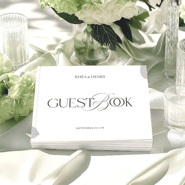 Moderne minimalistische schwarze und weiße Hochzei Gästebuch (Modern Minimalist Black & White Wedding Guest Book)