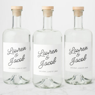 Moderne Minimalistische Schwarze Weiße Hochzeit Alkoholflaschenetikett