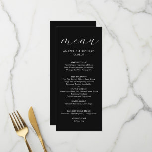 Moderne minimalistische schwarze weiße Hochzeit Menükarte