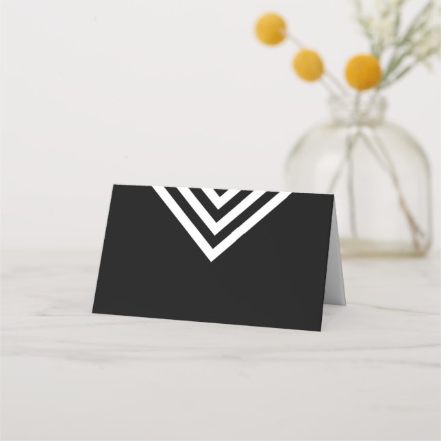 Moderne Minimalistische Schwarzweiß-Weiß-Geometrie Platzkarte (Vorderseite)