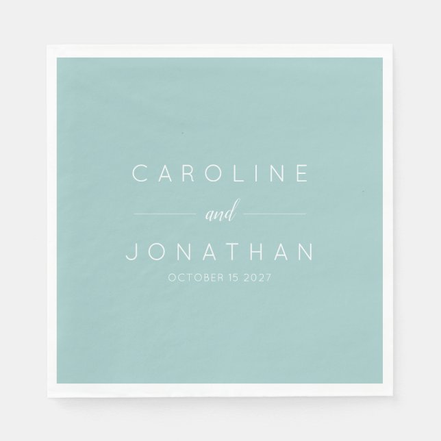Moderne Minimalistische Script Aqua Custom Wedding Serviette (Vorderseite)