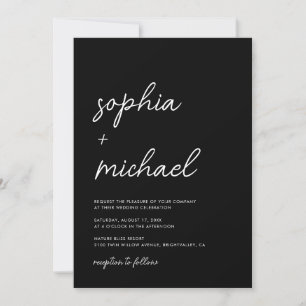 Moderne Minimalistische Script Black Wedding Einladung