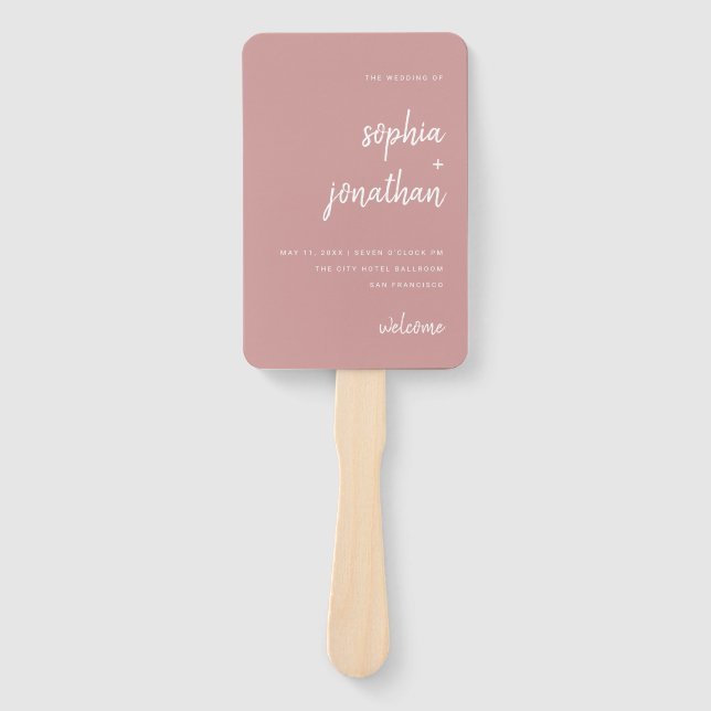 Moderne Minimalistische Script-Dusty-Rose | Hochze Fächer (Vorderseite)